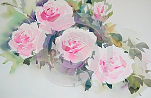 Water color painting of roses on white paper