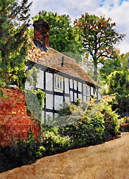 Water color of tudor home in Ellesmere Shropshire