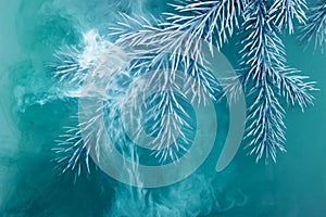 Water color white background acrylic inside smoke steam frost snow branch needles christmas tree winter blue frozen watercolor