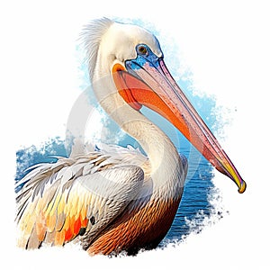 Water Colored Pelican In Digital Airbrushing Style