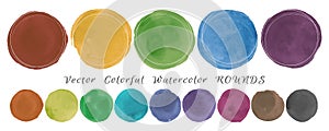 Water Colour Circle. Circular Stains Set. Art Splash on Paper. Vector Water Colour Circle. Abstract Brush Stroke Blots.