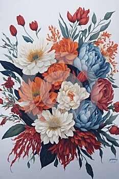 Water Colour Floral Buta for Printing and Weaving