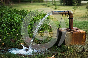 Water Coming out of the Water Tube Well Pump in the Village