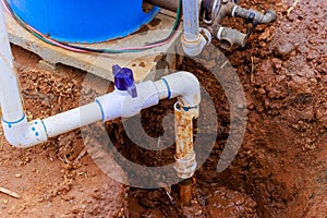 Water is connected to well pump through an underground pipeline for a new home