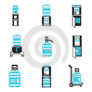 Water cooler items flat icons set