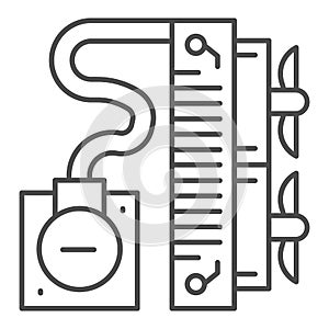 Water cooling system thin line icon. Cooler fans with liquid in radiator symbol, outline style pictogram on white