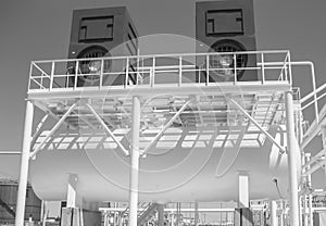 Water cooling tower. Oil refinery. Equipment for primary oil refining.