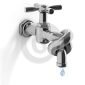 Water crisis 3d concept - tap tied in a knot