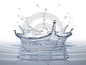 Water crown splash in a water pool on white background. Generative A.I