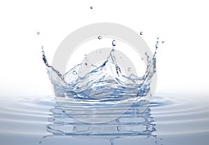 Water crown splash in a water pool on white