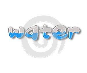 Water 3d text on white background