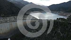Water dam aerial view, Presa del Panta de Susqueda, Renewable Energy