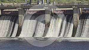 Water dam drained from outlet pipe of the dam where is the hydropower electrical generation, Volkhov HYDROELECTRIC POWER