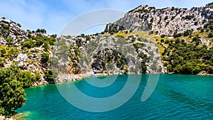 Water dam at Embassament de Cuber, artificial water reservoir, Mallorca