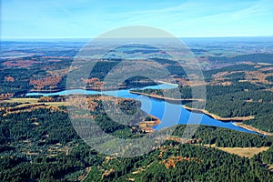 Water dam Flaje in the Ore mountains, Krusne hory Aerial photo. photo