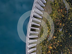 Water dam view from above, renewable energy