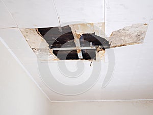 Water damaged ceiling .