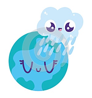 water day planet and rainy cloud kawaii