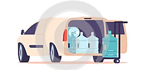 Water Delivery Car, Equipped With Large Water Tanks or Plastic Bottles, Used For Transporting And Dispensing