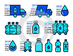 Water delivery color icons set