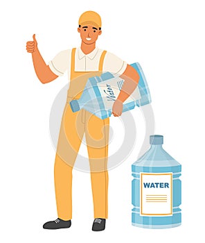 Water delivery fast service man worker vector
