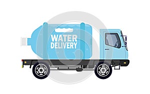 Water delivery machine. The concept of home delivery of drinking water. Cartoon style. Vector illustration.