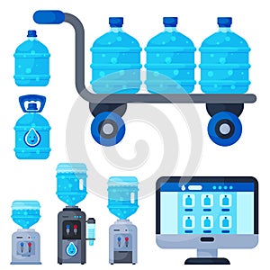 Water delivery service different water bottle vector elements.