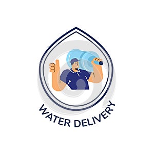 Water delivery service emblem with deliver in frame, flat vector isolated.