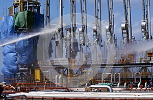 water deluge system testing on the fuel loading area at Long Island Point.