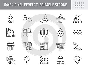 Water desalination line icons. Vector illustration include icon reverse osmotic filter, electrodialysis, evaporate, drop