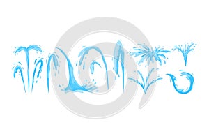 Water design, blue liquid wave and nature splash set, isolated on white vector illustration. Abstract drop element