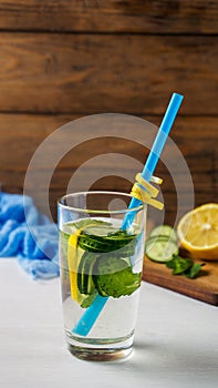 Water detox with fresh cucumber and lemon. Healthy drink