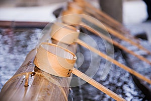 Water dipper for hand cleanse in Japanese temple
