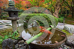 Water dipper on stone basin at Enkoji temple, Kyoto