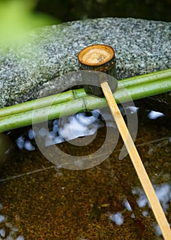 Water dipper on a stone basin at Koto-in Temple in Kyoto