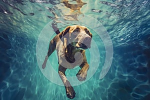 water dog fun pool puppy underwater vacation snorkeling funny swimming. Generative AI.