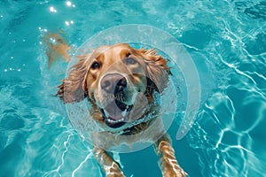 water dog puppy fun funny vacation underwater swimming snorkeling pool. Generative AI.