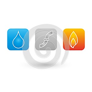 Water dripping, fire and pipes, plumber and plumbing logo
