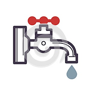 Water dripping tap with water drop flat design isolated