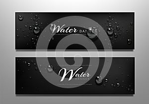 Water drop banners, background with liquid spheres