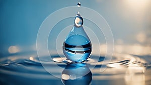 water drop on blue _A water drop out, representing the sound and the vibration of water. The drop is blue and bright,