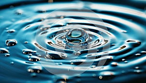 Water drop close-up macro photography with waves and ripples