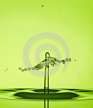 Water Drop Collisions Macro Photography with green  background photo