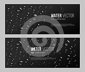 Water drop condensation web banner on black metallic background