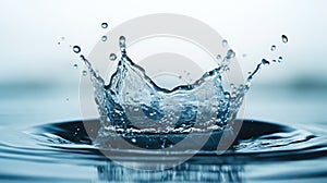 Water drop creating crown splash and ripples