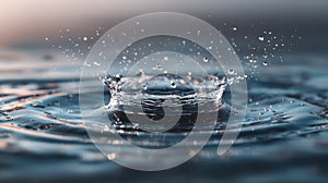 Water drop creating crown splash with ripples