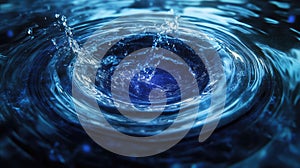 Water drop creating splash and circular ripples