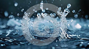 Water drop creating splash crown and ripples