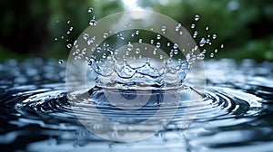 Water drop crown splash, nature background, purity
