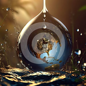 Water drop with earth in deep forest, World Water Day, Generative AI